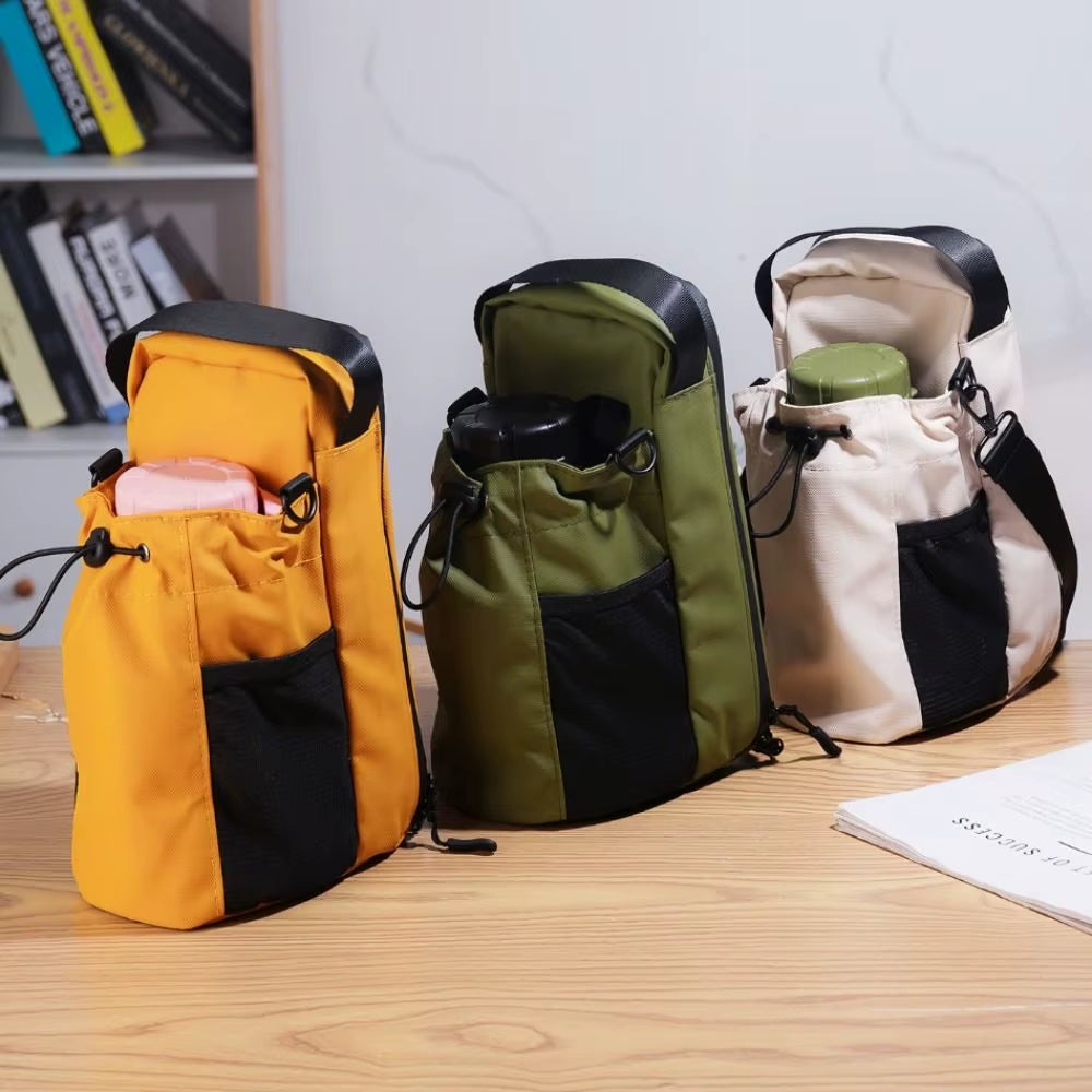 Magnetic Water Bottle Sling Bag Pull Cord Multi-Layer Gym Bottle Bag Large Capacity Adjustable Crossbody Sports Bag Gym