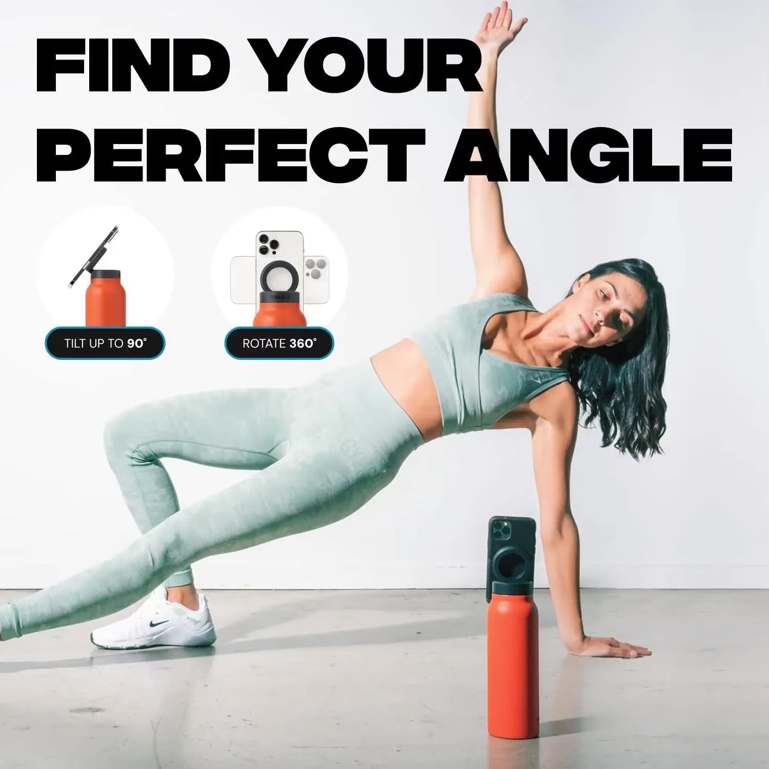 24 Oz Insulated Stainless Steel Sports Bottle Insulated Mug with Magnetic Phone Holder Outdoor Sports Water Bottle